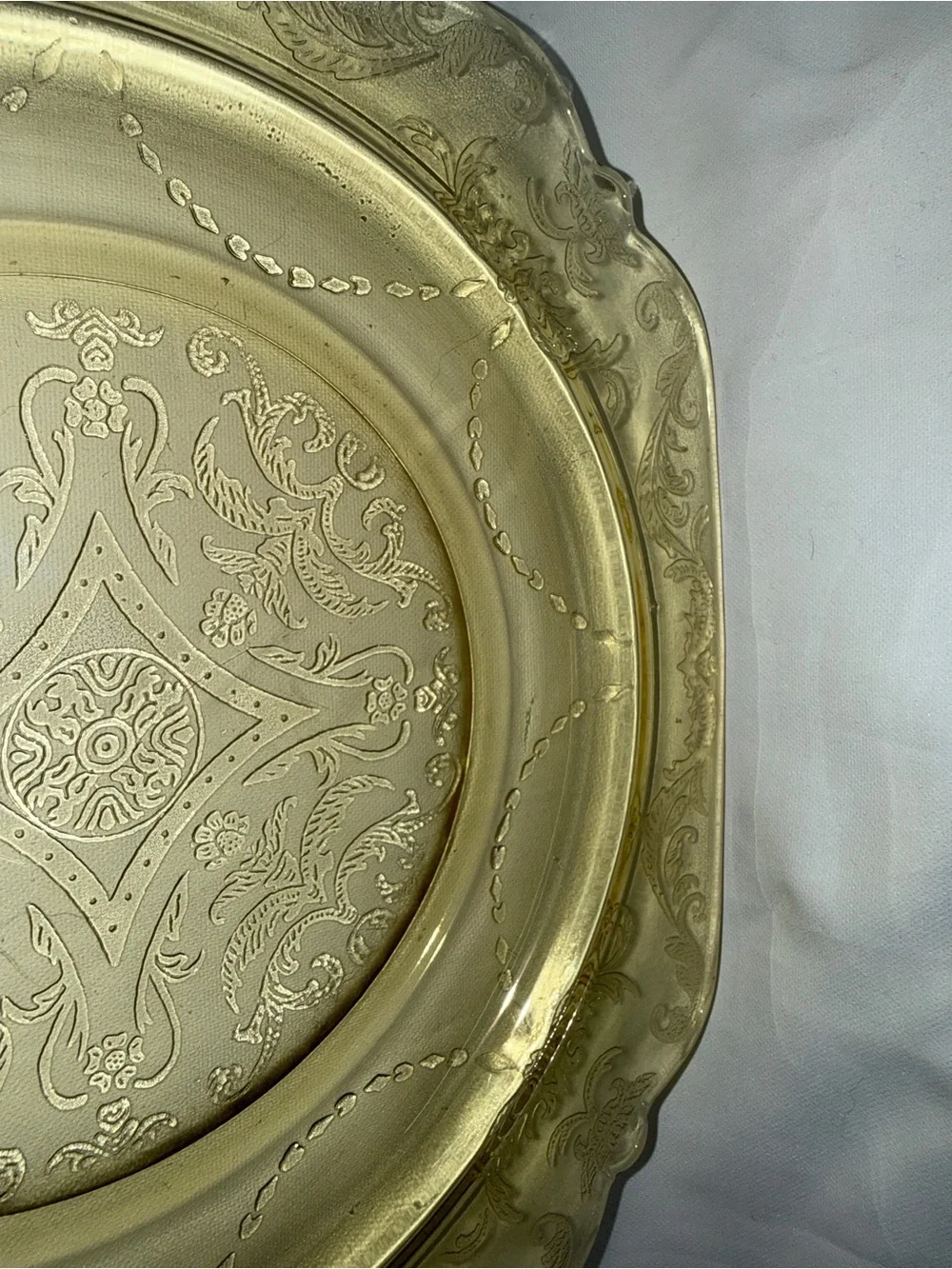 Vintage Amber Depression Glass Dinner Plates Set of 2 Square Scroll
